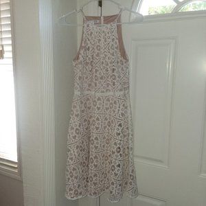 Beige and white laced mini dress
